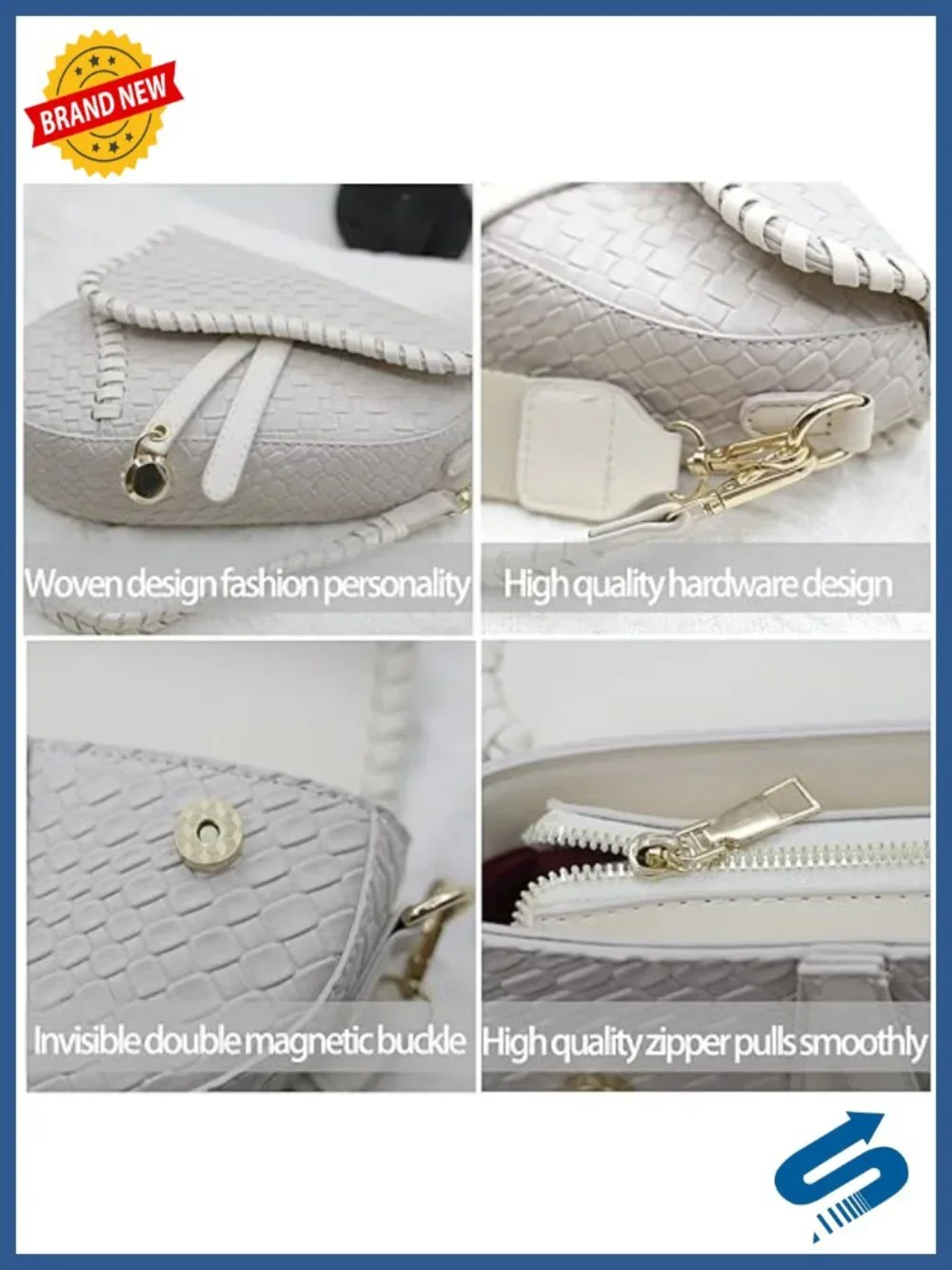 Woven Imitation Crocodile Leather Saddle Shoulder Bag Crossbody Satchel Purse